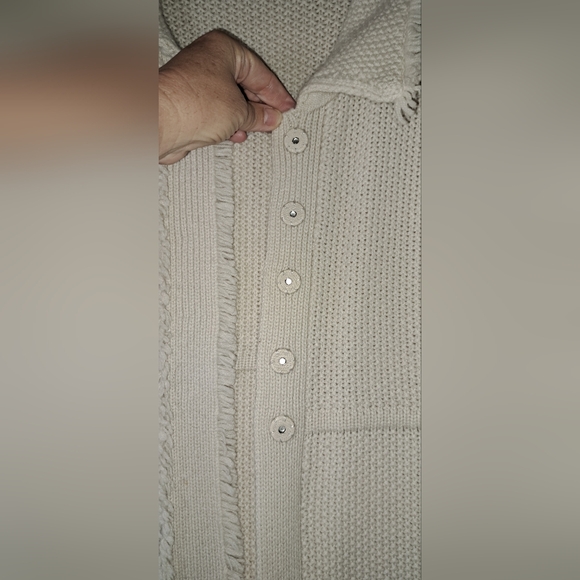 Ladies Boden Cardigan Sweater Pockets Heavy Knit Snap Front Cream Preppy 4 - Picture 6 of 11